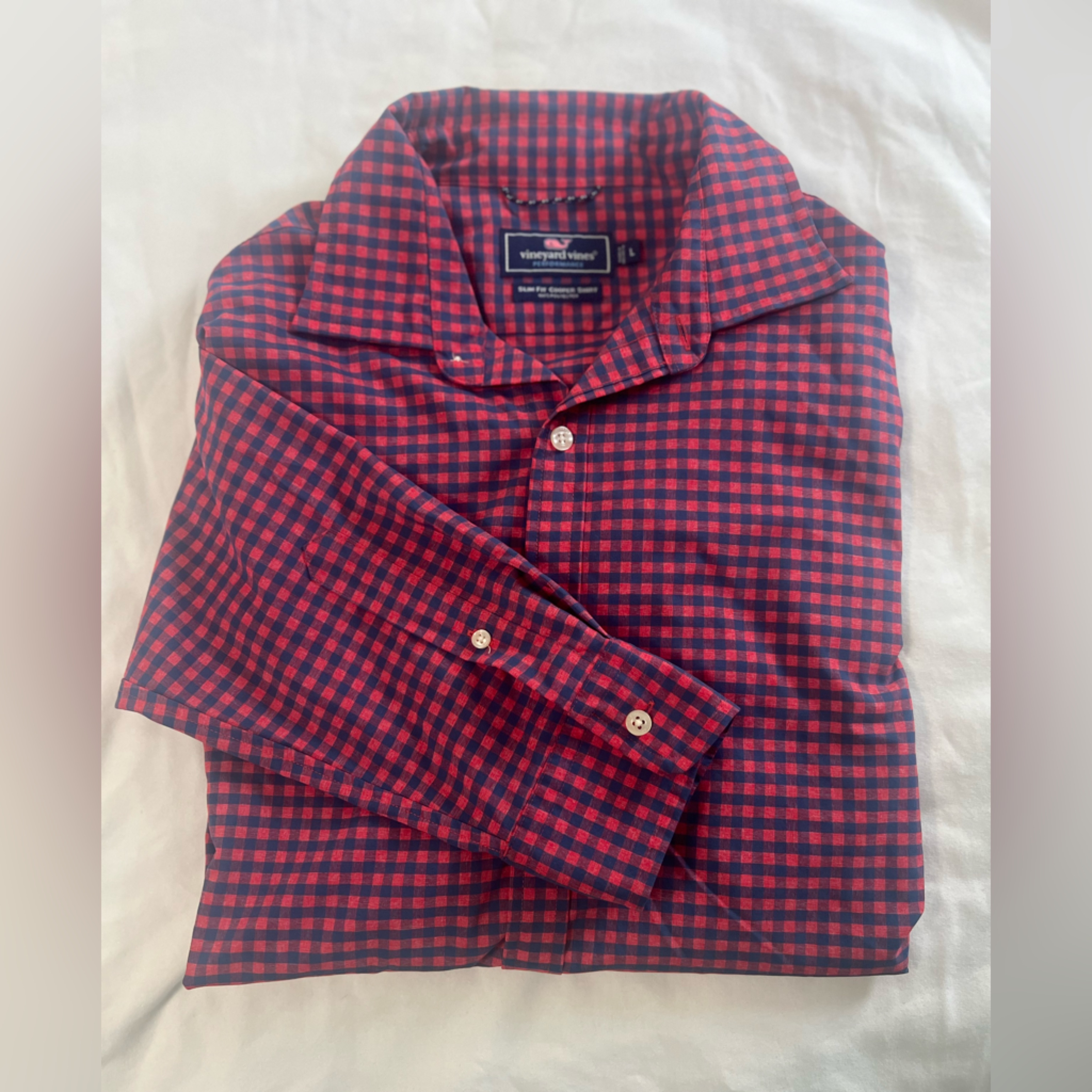 Vineyard Vines Slim Fit Cooper Shirt  Red  Blue Checkered  Size Large